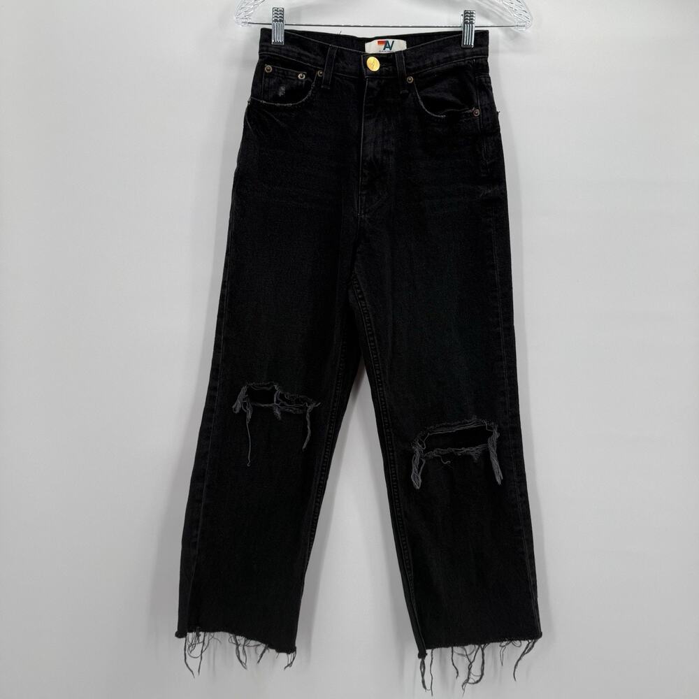 Aviator Nation Jeans Womens 24 Distressed Black Denim Made in USA Organic Cotton